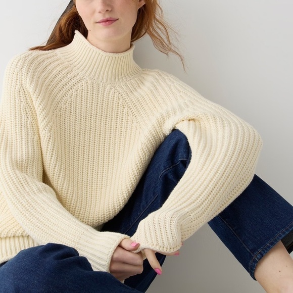 J crew relaxed rollneck sweater ivory linen - Picture 2 of 3